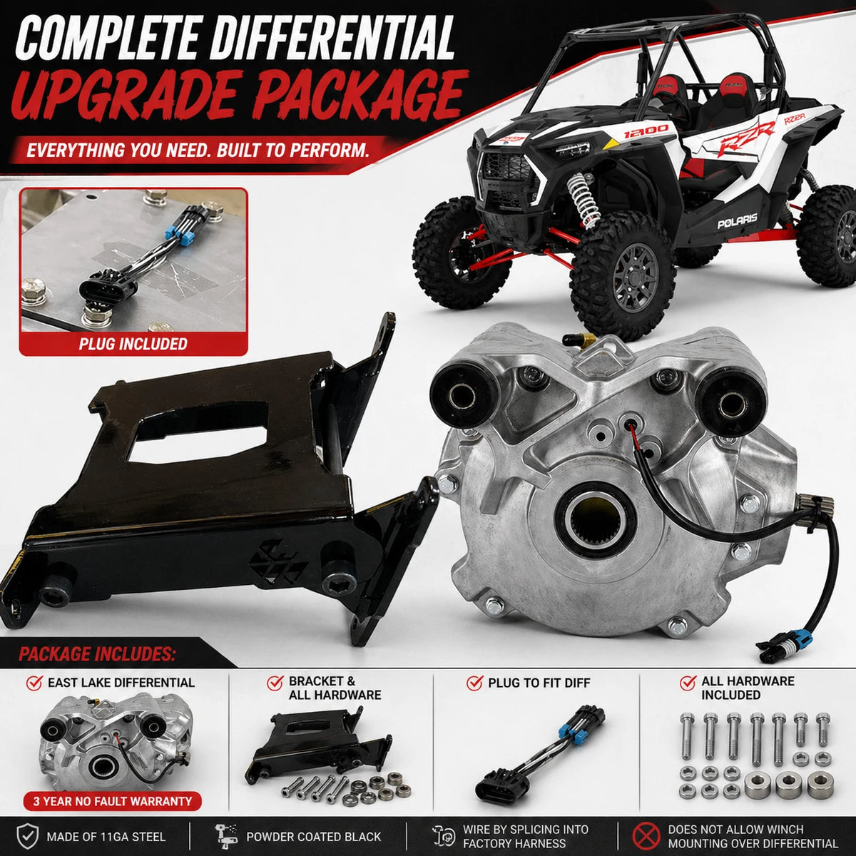 Polaris RZR XP 1000 2014+ Differential Install Bracket Kit w/ East Lake Diff & Plug