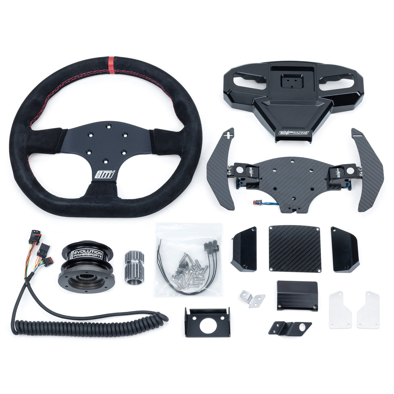 Can-Am Maverick R EVP.MOde Multifunction Steering Wheel with Carbon Fiber Paddles and Quick-Release Hub Adapter Kit