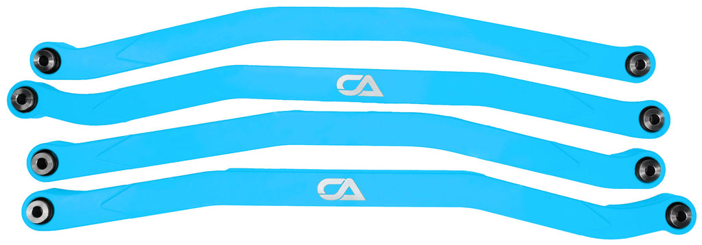 CA Technologies USA Cam-Am X3 High Clearance Radius Rods are the largest and thickest rods on the market providing strength, dependability, and affordability. 1.25 inches thick and 1.5 inches high. Built with FK Brand Spherical bearings. Kit contains four high clearance rods for the highest ground clearance.